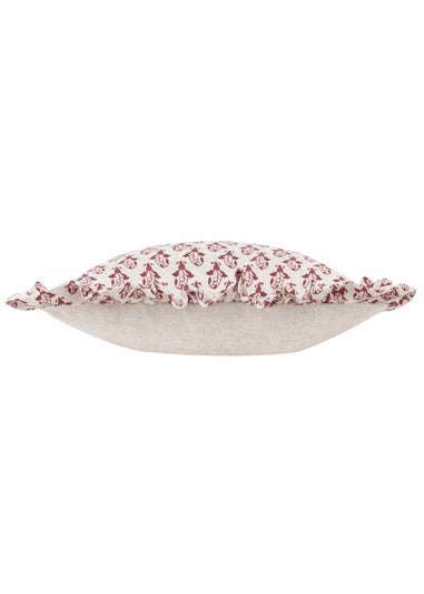Furn Lulah Block Printed Ruffle Red Cushion (45 x 45 x 8 cm)
