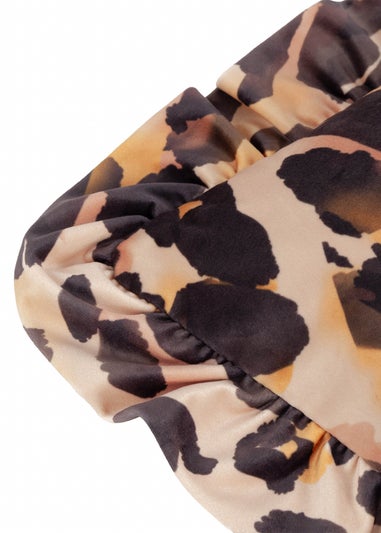 Furn Leopard Ruffle Printed Velvet Ruffle Multi Cushion (45 x 45 x 8 cm)