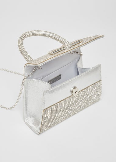 Quiz Silver Diamante Top Handle Bag