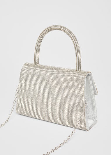Quiz Silver Diamante Top Handle Bag