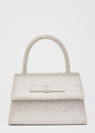 Quiz Silver Diamante Top Handle Bag