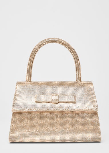Quiz Gold Diamante Top Handle Bag