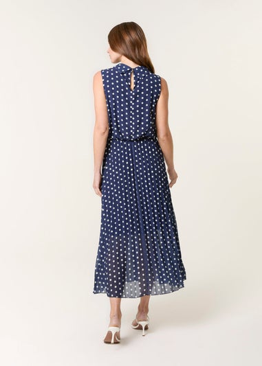 Blue Vanilla Navy Polka Dot Sleeveless Cowl Pleat Dress