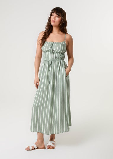 Blue Vanilla Khaki Tie Front Midi Dress