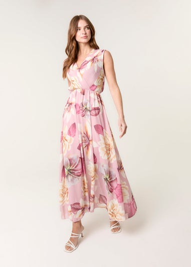 Blue Vanilla Pink Double V Pleated Occasion Dress