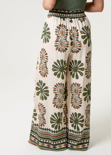 Blue Vanilla Khaki Print Wide-Leg Trousers