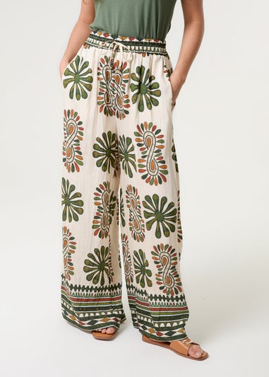 Blue Vanilla Khaki Print Wide-Leg Trousers
