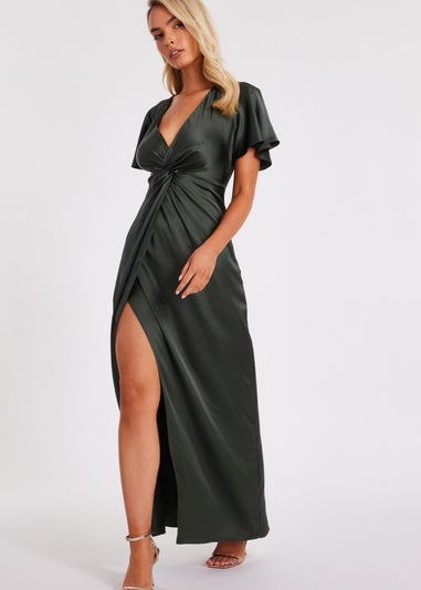 Quiz Green Satin Midaxi Dress
