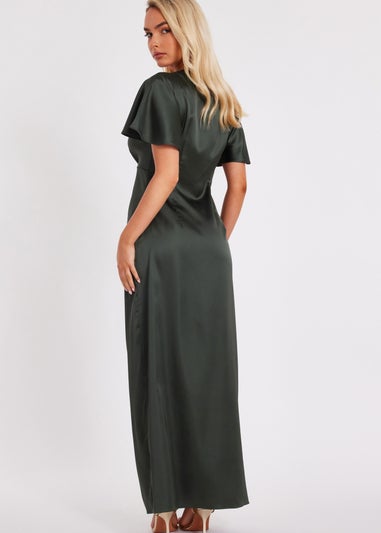 Quiz Green Satin Midaxi Dress