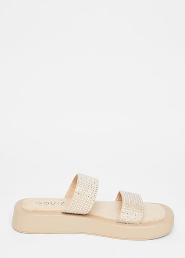 Quiz Natural Diamante Flatform Sandals