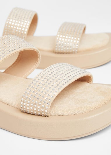 Quiz Natural Diamante Flatform Sandals