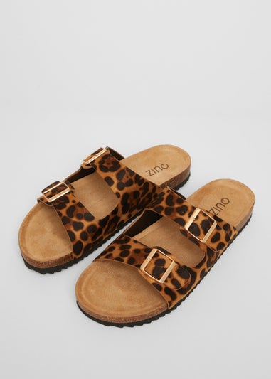 Quiz Multi Leopard Print Double Buckle Flat Sandals