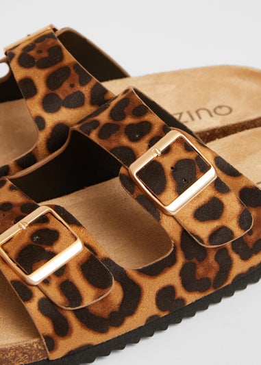 Quiz Multi Leopard Print Double Buckle Flat Sandals
