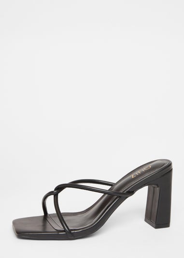 Quiz Black Twist Front Strappy Block Heels