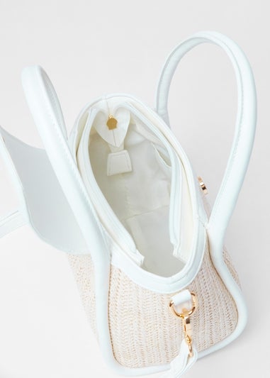 Quiz White Woven Top Handle Bag