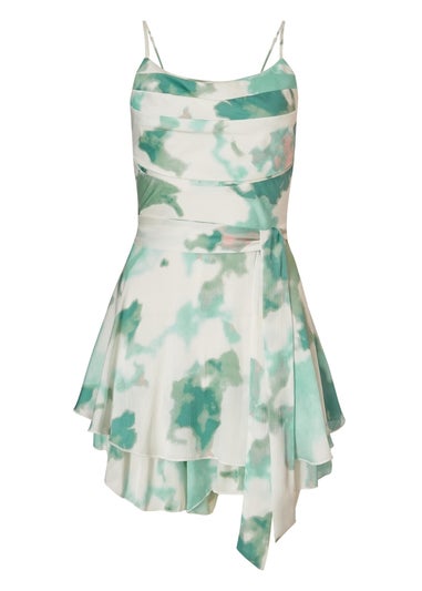 Quiz Green Satin Marble Print Playsuit