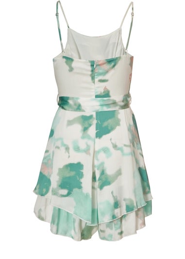 Quiz Green Satin Marble Print Playsuit