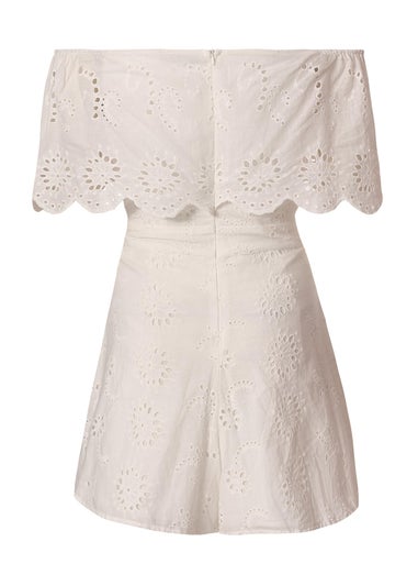 Quiz White Embroidered Bardot Playsuit
