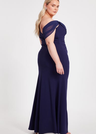 Quiz Navy Curve Drop Sleeve Maxi Dress