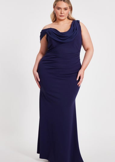 Quiz Navy Curve Drop Sleeve Maxi Dress