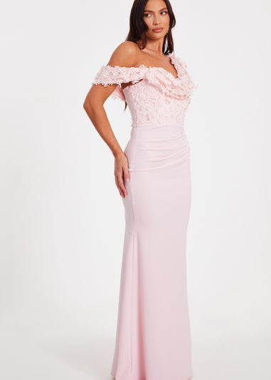 Quiz Pink Floral Drop Sleeve Maxi Dress