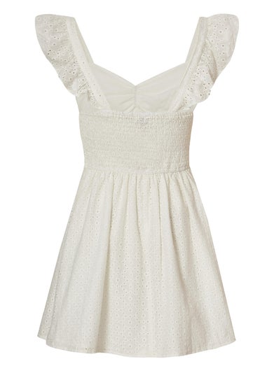 Quiz White Embroidered Mini Skater Dress