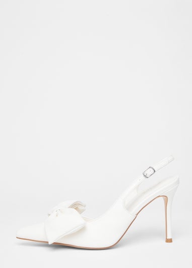 Quiz Cream Faux Leather Bow Court Heels