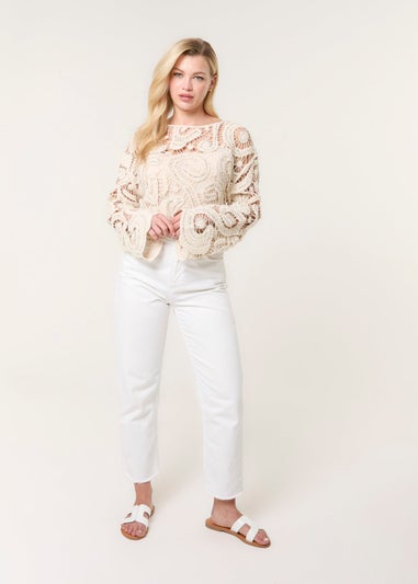 Blue Vanilla Stone Sequins Crochet Top