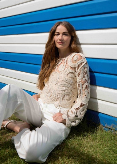 Blue Vanilla Stone Sequins Crochet Top