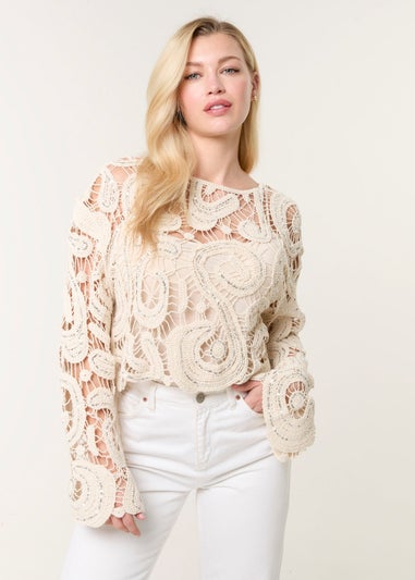 Blue Vanilla Stone Sequins Crochet Top