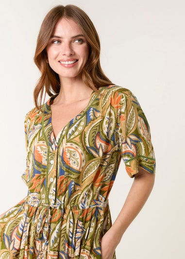 Blue Vanilla Green Border Print Maxi Dress