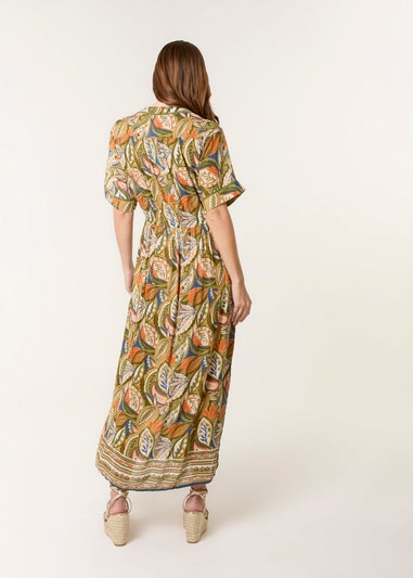 Blue Vanilla Green Border Print Maxi Dress