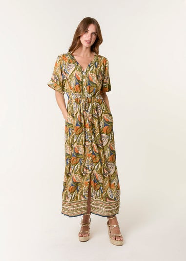 Blue Vanilla Green Border Print Maxi Dress