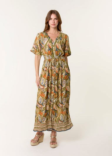 Blue Vanilla Green Border Print Maxi Dress