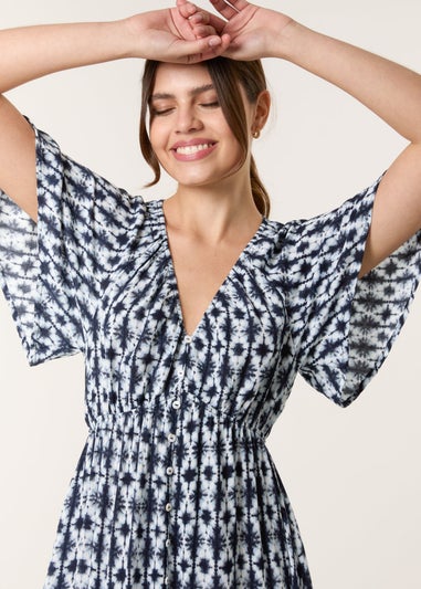 Blue Vanilla Navy V Neck Button Front Mini Dress