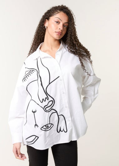 Blue Vanilla White Oversized Embroidered Shirt
