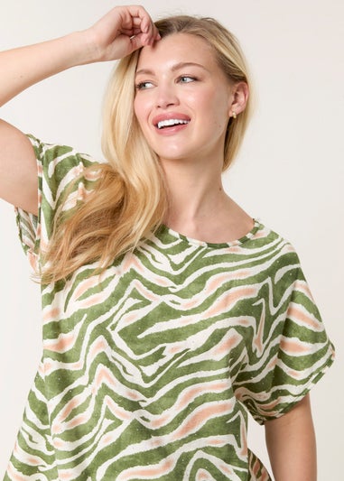 Blue Vanilla Green Animal Printed Diamante Detailed Top