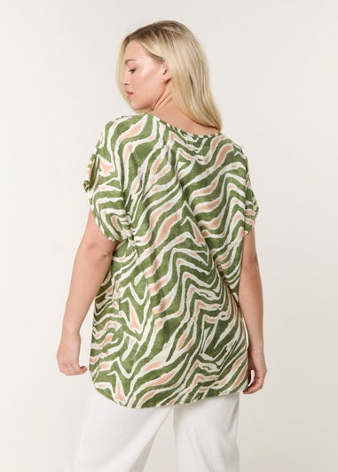 Blue Vanilla Green Animal Printed Diamante Detailed Top