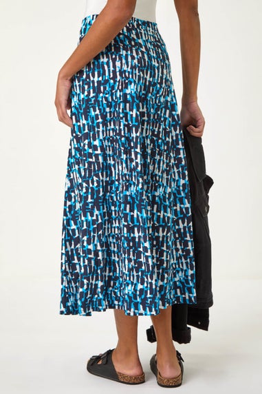 Roman Turquoise Geo Print A Line Stretch Skirt