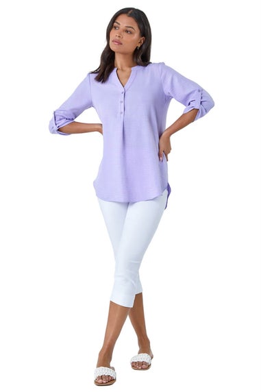Roman Lilac Longline Button V Neck Tunic Top