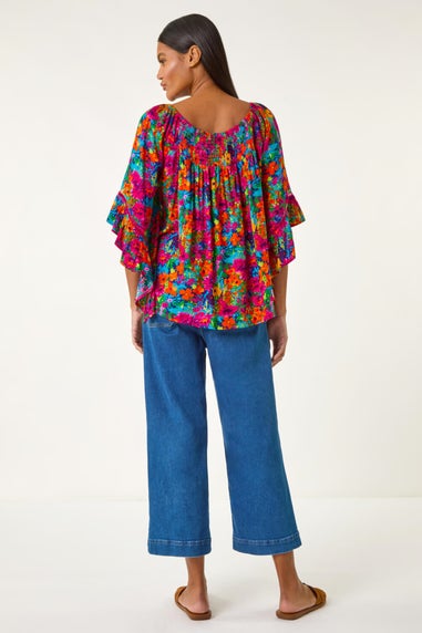 Roman Orange Floral Print Bardot Top