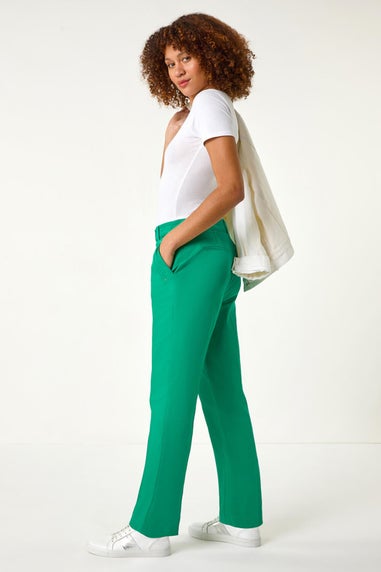 Roman Green Cotton Full Length Stretch Trouser