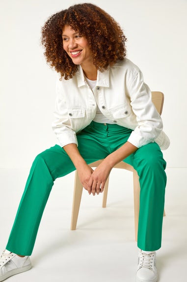 Roman Green Cotton Full Length Stretch Trouser