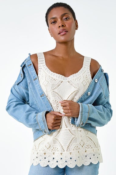Roman Natural Cotton Crochet Knit Vest Top