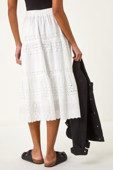 Roman Ivory Broderie Cotton A Line Midi Skirt