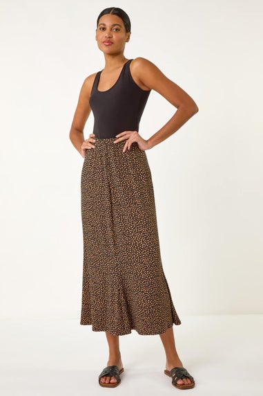 Roman Black Spot Print Midi Skirt