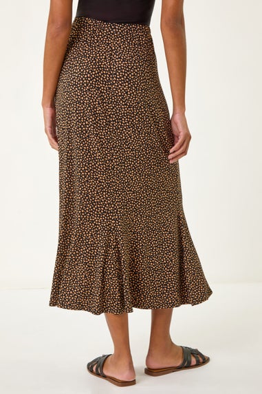 Roman Black Spot Print Midi Skirt