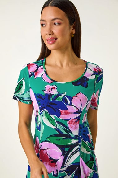 Roman Turquoise Textured Floral Tunic Top