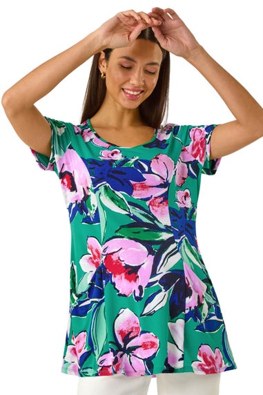 Roman Turquoise Textured Floral Tunic Top