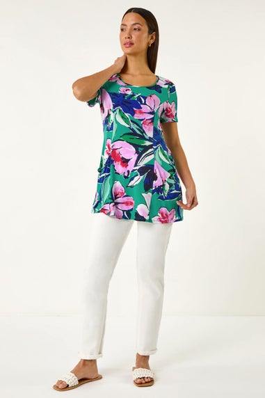 Roman Turquoise Textured Floral Tunic Top